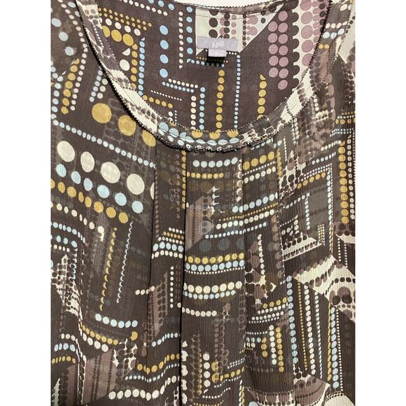 J. Jill Size Medium 100% Silk Brown Raglan Short Sleeve Blouse Pleated Front - Picture 4 of 8